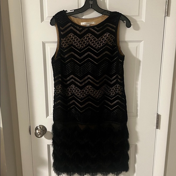 Max Studio Black Flapper Lace Fringe Shift Dress 
Retro 20's Art Deco Gatsby - Picture 3 of 9